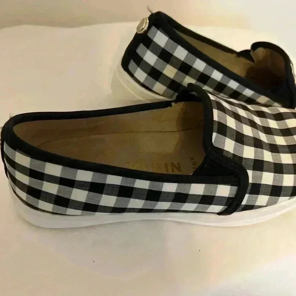 Women’s/Girls cute black and white check slip on shoes color block retro boho